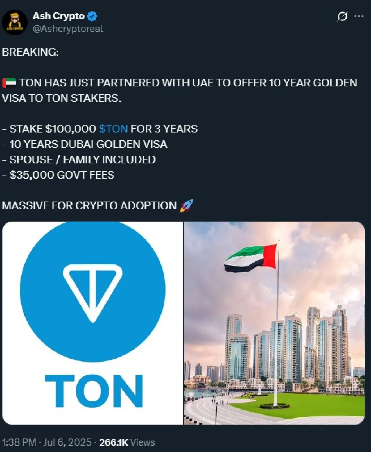 GOLDEN VISA TO Toncoin STAKERS